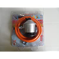 S&amp-M Kit Regulador de Gas Butano-Propano con Válvula de Seguridad + Tubo Goma 1-5 M + 2 Abrazaderas- Gris-Naranja…